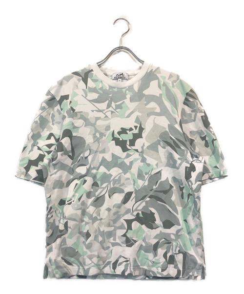 HERMES（エルメス）HERMES (エルメス) パズル ヴェジェタル 鹿の子 クルーネックTシャツ ホワイト×グレー サイズ:XSの古着・服飾アイテム