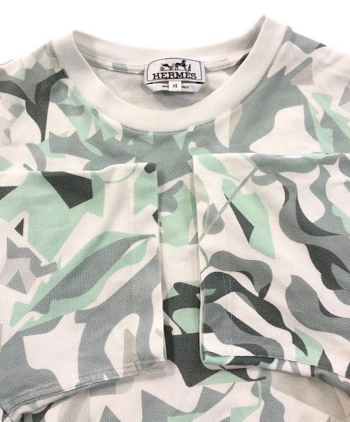 HERMES（エルメス）HERMES (エルメス) パズル ヴェジェタル 鹿の子 クルーネックTシャツ ホワイト×グレー サイズ:XSの古着・服飾アイテム