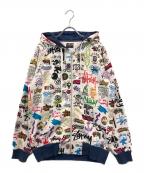 stussyステューシー）の古着「歴代ロゴプリントジップパーカー」｜ホワイト