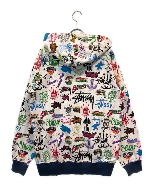 stussy（ステューシー）stussy (ステューシー) 歴代ロゴプリントジップパーカー ホワイト サイズ:Sの古着・服飾アイテム