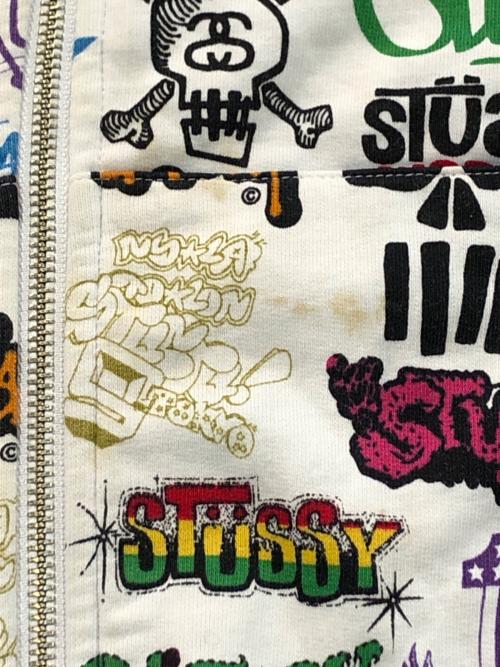 stussy（ステューシー）stussy (ステューシー) 歴代ロゴプリントジップパーカー ホワイト サイズ:Sの古着・服飾アイテム