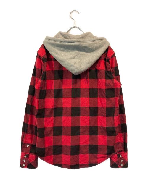 n(n) by NUMBER (N)INE（エヌエヌバイナンバーナイン）n(n) by NUMBER (N)INE (エヌエヌバイナンバーナイン) フード付バッファローチェックシャツ レッド サイズ:SIZE3の古着・服飾アイテム