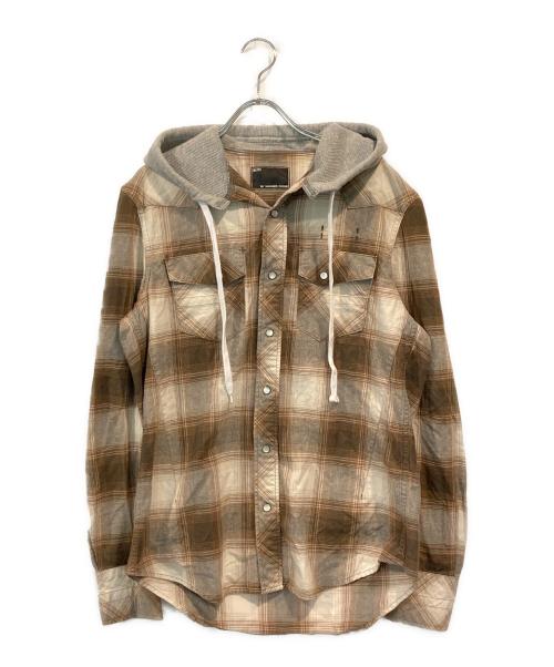 n(n) by NUMBER (N)INE（エヌエヌバイナンバーナイン）n(n) by NUMBER (N)INE (エヌエヌバイナンバーナイン) フード付チェックシャツ ブラウン サイズ:3の古着・服飾アイテム