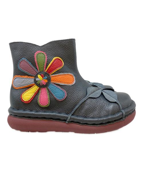 estacion（エスタシオ）estacion (エスタシオ) カラフルフラワー本革ショートブーツ ネイビー サイズ:Mの古着・服飾アイテム