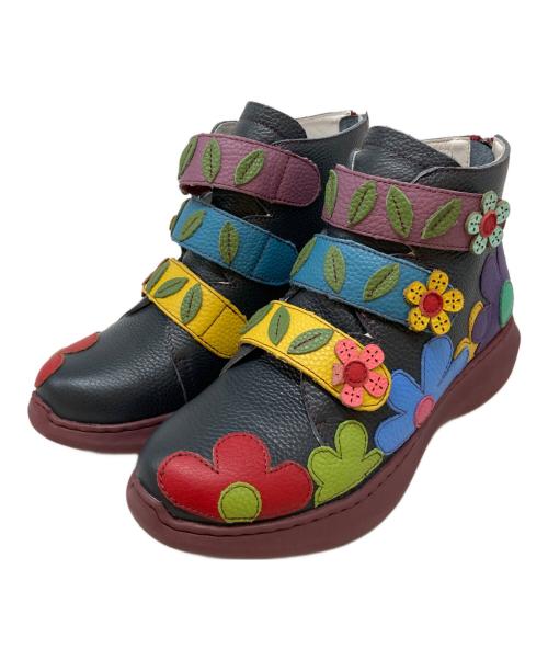 estacion（エスタシオ）estacion (エスタシオ) 花モチーフエアサイクルショートブーツ ネイビー サイズ:Mの古着・服飾アイテム