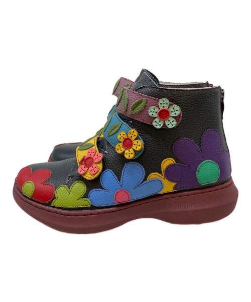 estacion（エスタシオ）estacion (エスタシオ) 花モチーフエアサイクルショートブーツ ネイビー サイズ:Mの古着・服飾アイテム