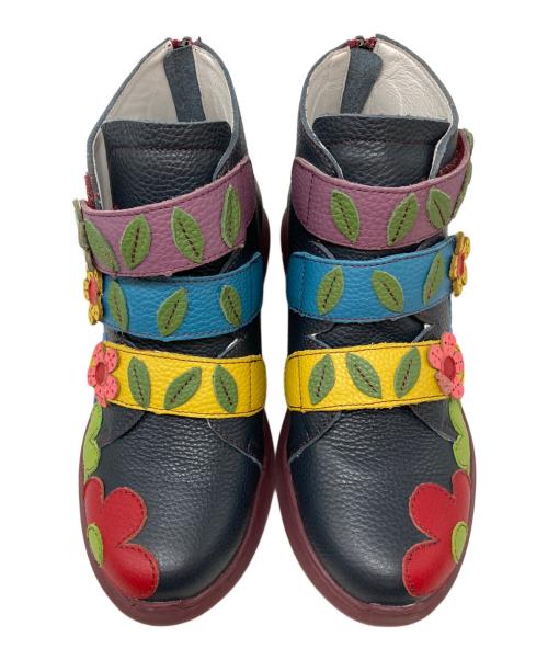 estacion（エスタシオ）estacion (エスタシオ) 花モチーフエアサイクルショートブーツ ネイビー サイズ:Mの古着・服飾アイテム