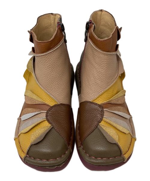 estacion（エスタシオ）estacion (エスタシオ) カラフルフラワー本革ショートブーツ ブラウン サイズ:Sの古着・服飾アイテム