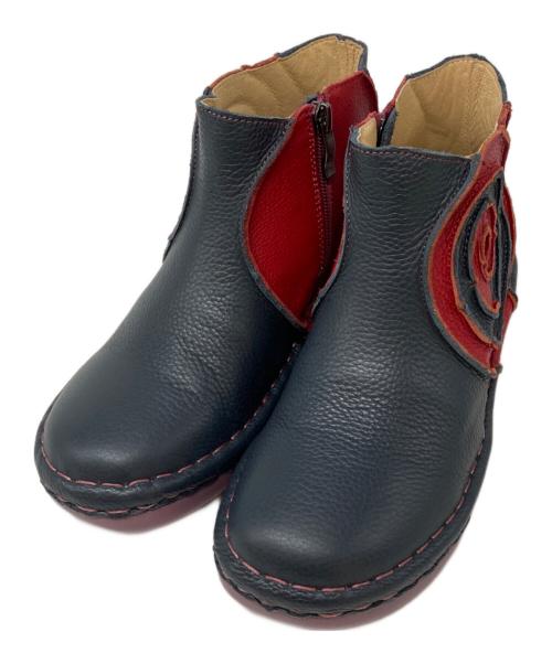 estacion（エスタシオ）estacion (エスタシオ) うずまきデザイン本革ショートブーツ ネイビー サイズ:Mの古着・服飾アイテム