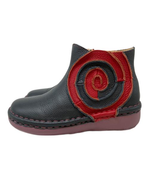 estacion（エスタシオ）estacion (エスタシオ) うずまきデザイン本革ショートブーツ ネイビー サイズ:Mの古着・服飾アイテム