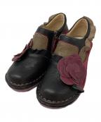 estacionエスタシオ）の古着「フラワー×フリルモチーフ本革厚底パンプス」｜ブラウン