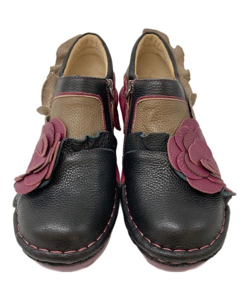 estacion（エスタシオ）estacion (エスタシオ) フラワー×フリルモチーフ本革厚底パンプス ブラウン サイズ:Lの古着・服飾アイテム