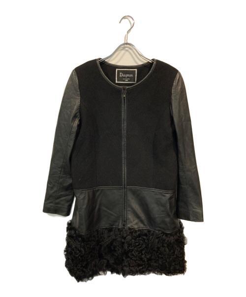 Diagram GRACE CONTINENTAL（ダイアグラム グレースコンチネンタル）Diagram GRACE CONTINENTAL (ダイアグラム グレースコンチネンタル) ラムレザー切替コート ブラック サイズ:36の古着・服飾アイテム