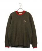 maison kitsuneメゾンキツネ）の古着「フォックスワッペンクルーネックニット」｜カーキ