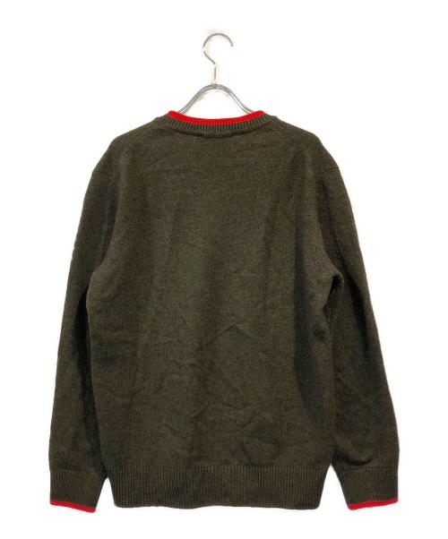maison kitsune（メゾンキツネ）MAISON KITSUNE (メゾンキツネ) フォックスワッペンクルーネックニット カーキ サイズ:XSの古着・服飾アイテム