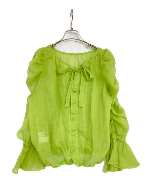 iDea Luce（イデア ルーチェ）iDea Luce (イデア ルーチェ) 金ハートボタンバフスリーブブシアーラウス グリーン サイズ:Fの古着・服飾アイテム