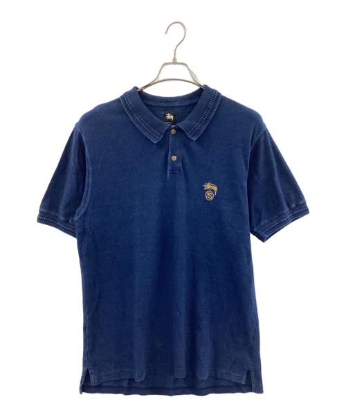 stussy（ステューシー）stussy (ステューシー) 藍染刺繍ポロシャツ ネイビー サイズ:ｌサイズの古着・服飾アイテム