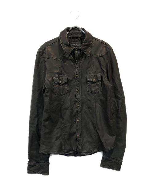 DOLCE & GABBANA（ドルチェ＆ガッバーナ）DOLCE & GABBANA (ドルチェ＆ガッバーナ) ラムレザーシャツ ブラック サイズ:48の古着・服飾アイテム