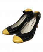 CHANELシャネル）の古着「ココマークチャンキーヒールバレエパンプス」｜ブラック×イエロー