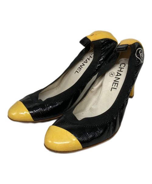 CHANEL（シャネル）CHANEL (シャネル) ココマークチャンキーヒールバレエパンプス ブラック×イエロー サイズ:38 2/1の古着・服飾アイテム