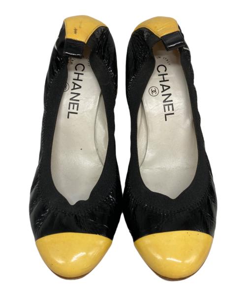CHANEL（シャネル）CHANEL (シャネル) ココマークチャンキーヒールバレエパンプス ブラック×イエロー サイズ:38 2/1の古着・服飾アイテム