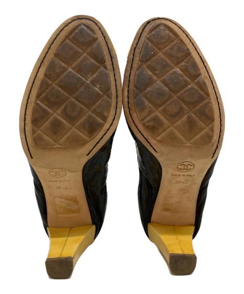 CHANEL（シャネル）CHANEL (シャネル) ココマークチャンキーヒールバレエパンプス ブラック×イエロー サイズ:38 2/1の古着・服飾アイテム