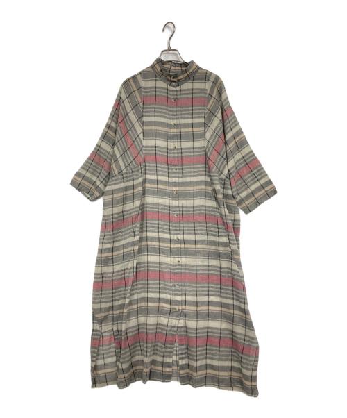 YACCO MARICARD（ヤッコマリカルド）YACCO MARICARD (ヤッコマリカルド) 半袖シアーワンピース レッド×ブラウン サイズ:Nの古着・服飾アイテム