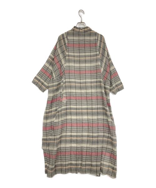 YACCO MARICARD（ヤッコマリカルド）YACCO MARICARD (ヤッコマリカルド) 半袖シアーワンピース レッド×ブラウン サイズ:Nの古着・服飾アイテム