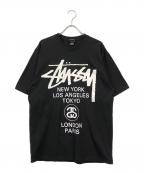stussyステューシー）の古着「ワールドツアープリントTシャツ」｜ブラック