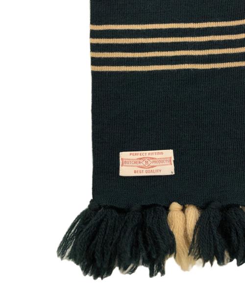 BUTCHER PRODUCTS（ブッチャープロダクツ）BUTCHER PRODUCTS (ブッチャープロダクツ) ストライプフリンジマフラー グリーンの古着・服飾アイテム