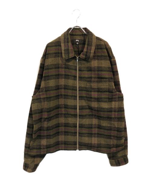 stussy（ステューシー）stussy (ステューシー) REED WOOL PLAID ZIP SHIR グリーン サイズ:XLの古着・服飾アイテム
