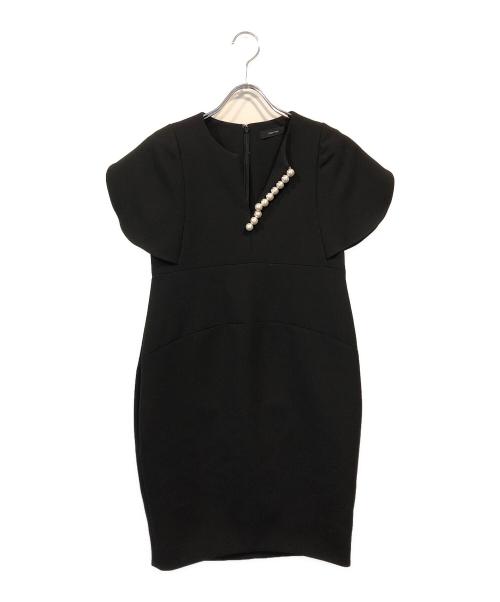 YOKO CHAN（ヨーコチャン）YOKO CHAN (ヨーコチャン) フレアスリーブパールスリットラインドレス ブラック サイズ:38の古着・服飾アイテム