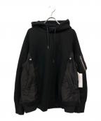 sacaiサカイ）の古着「Sponge Sweat x Nylon Twill Hoodie」｜ブラック