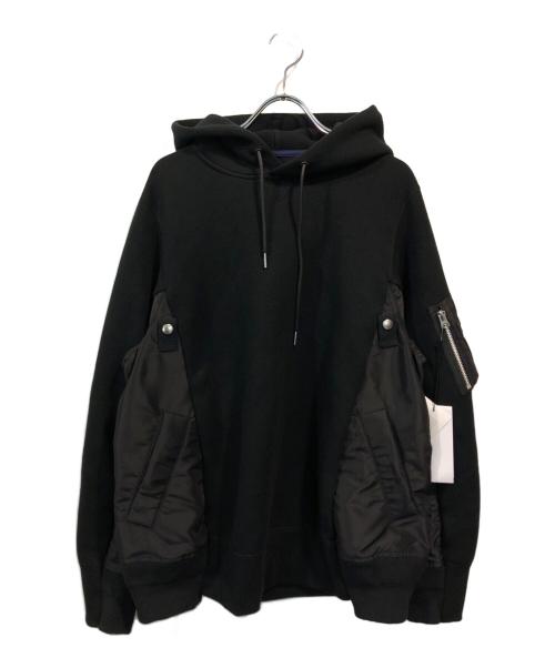 sacai（サカイ）sacai (サカイ) Sponge Sweat x Nylon Twill Hoodie ブラック サイズ:1の古着・服飾アイテム