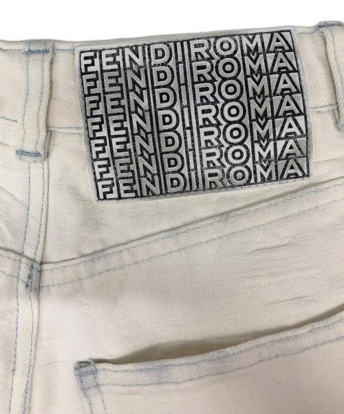 FENDI（フェンディ）FENDI (フェンディ) MARC JACOBS (マークジェイコブス) コラボ総柄デニムパンツ ホワイト サイズ:36の古着・服飾アイテム