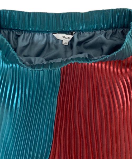 UN3D.（アンスリード）UN3D. (アンスリード) 折り紙プリーツパンツ ブルー×レッド サイズ:36の古着・服飾アイテム