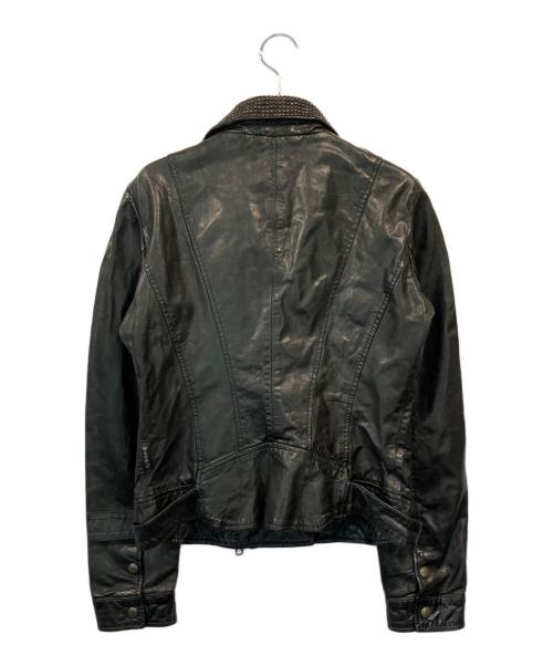 ARMANI JEANS（アルマーニジーンズ）ARMANI JEANS (アルマーニジーンズ) ボタンデザインレザーライダースジャケット ブラック サイズ:38の古着・服飾アイテム