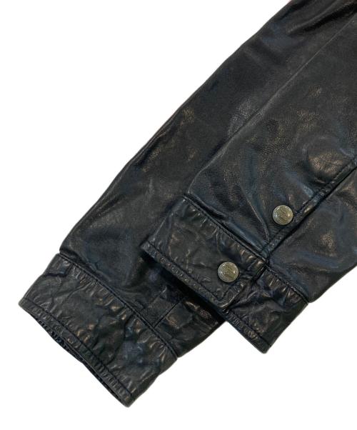 ARMANI JEANS（アルマーニジーンズ）ARMANI JEANS (アルマーニジーンズ) ボタンデザインレザーライダースジャケット ブラック サイズ:38の古着・服飾アイテム
