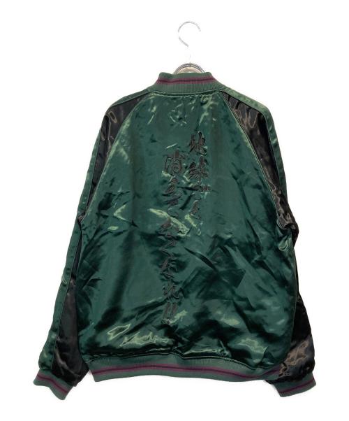 絡繰魂（カラクリタマシイ）絡繰魂 (カラクリダマシイ) 和柄総刺繍スカジャン グリーン サイズ:Lの古着・服飾アイテム