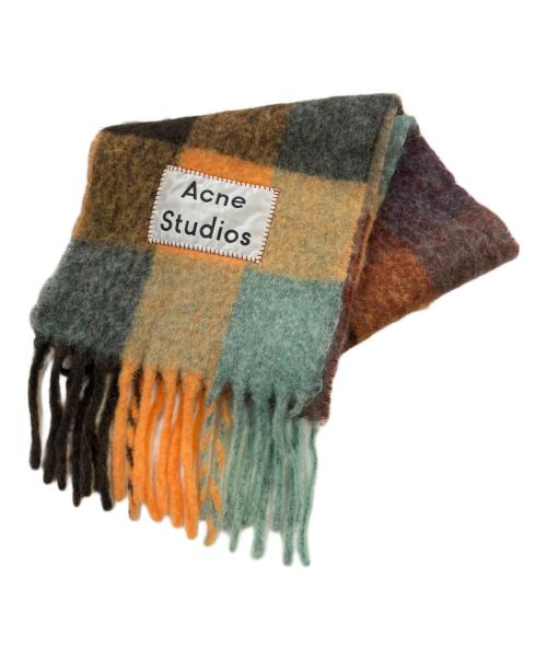 Acne studios（アクネ ストゥディオス）ACNE STUDIOS (アクネ ストゥディオス) ウール フリンジ モヘア チェックストール マルチカラーの古着・服飾アイテム