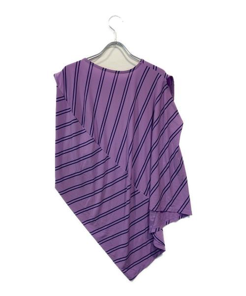 ISSEY MIYAKE（イッセイミヤケ）ISSEY MIYAKE (イッセイミヤケ) STRIPE DRAPE JERSEY TOP パープル サイズ:2の古着・服飾アイテム