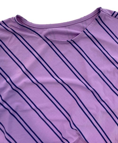 ISSEY MIYAKE（イッセイミヤケ）ISSEY MIYAKE (イッセイミヤケ) STRIPE DRAPE JERSEY TOP パープル サイズ:2の古着・服飾アイテム