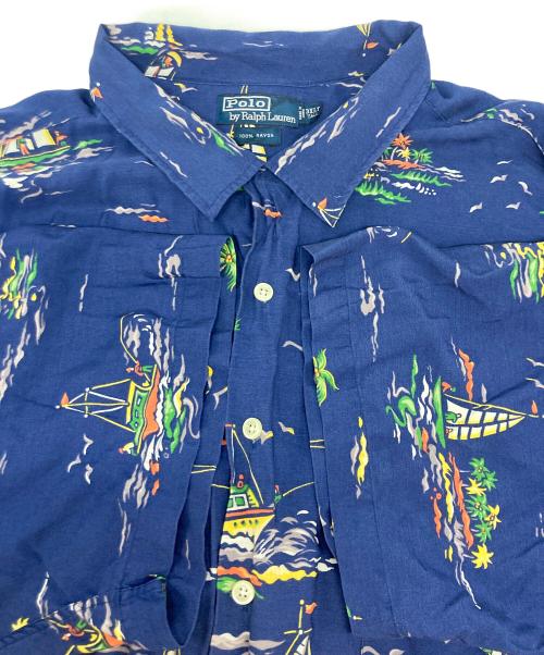 POLO RALPH LAUREN（ポロ・ラルフローレン）POLO RALPH LAUREN (ポロ・ラルフローレン) レーヨンアロハシャツ ネイビー サイズ:3XLの古着・服飾アイテム