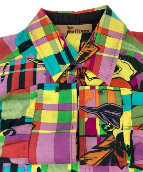 JOHN GALLIANO（ジョンガリアーノ）JOHN GALLIANO (ジョンガリアーノ) チェックスカルプリントシャツ マルチカラー サイズ:46の古着・服飾アイテム