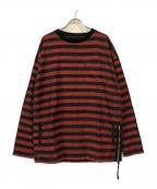 MINEDENIMマインデニム）の古着「ボーダーサイドジップデニムカットソー」｜レッド