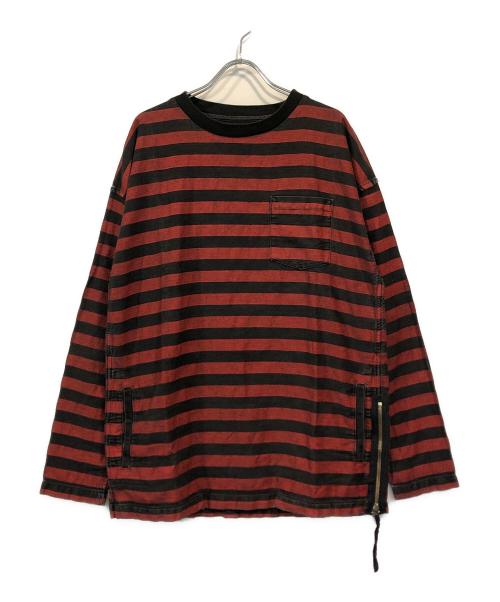 MINEDENIM（マインデニム）MINEDENIM (マインデニム) ボーダーサイドジップデニムカットソー レッド サイズ:1の古着・服飾アイテム