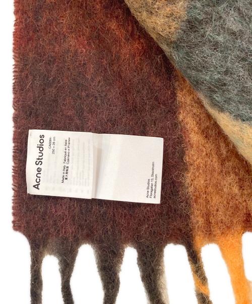 Acne studios（アクネ ストゥディオス）ACNE STUDIOS (アクネ ストゥディオス) ウール フリンジ モヘア チェックストール オレンジ×ブラウン サイズ:-の古着・服飾アイテム