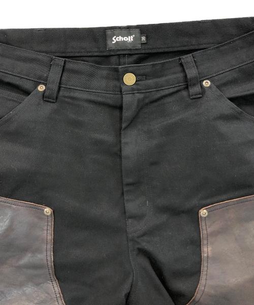 Schott（ショット）Schott (ショット) Dickies (ディッキーズ) レザーコンビダブルニーパンツ ブラック サイズ:SIZE 36の古着・服飾アイテム