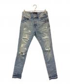 PURPLE BRANDパープルブランド）の古着「ダメージ加工デニムパンツ」｜インディゴ