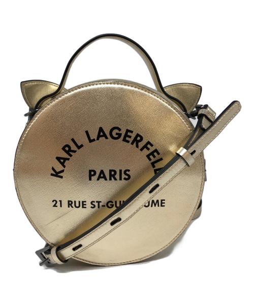 Karl Lagerfeld（カール ラガーフェルド）KARL LAGERFELD (カール ラガーフェルド) メタリックキャットラウンドバッグ ゴールドの古着・服飾アイテム